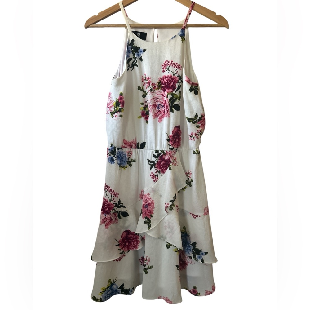 Iz Byer Floral Cutaway Halter Double Ruffle Dress Women’s Medium Girlhoodcore